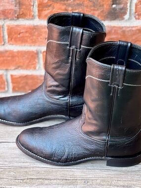 Larry Mahan Men's Smooth Ostrich Black Roper Western Cowboy Boots Sz 10.5D